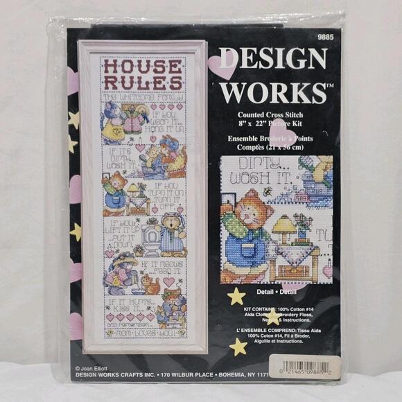 Other - Vintage Design Works Cross Stitch Kit  9885 Kitten House Rules 8" X 22"